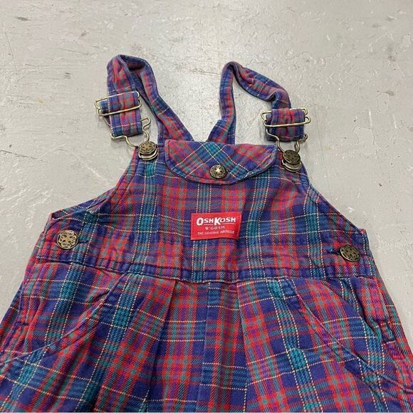 Vintage OshKosh B’Gosh Plaid Overalls Romper Vestbak Size 3T Made In USA - Picture 2 of 5